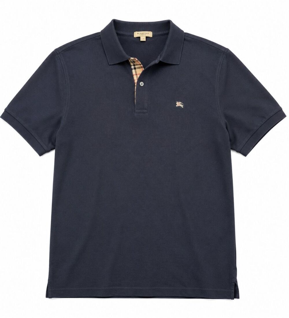 Burberry London Classic Fit Navy Blue Short Sleeve Polo Shirt Size Large